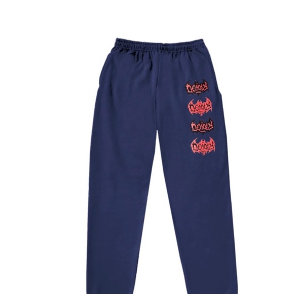 Deadly Doll Navy Sweatpants with Red Graphic - Picture 1 of 5